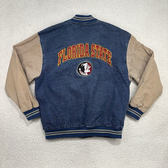 Vtg Florida State Seminoles Varsity Jacket RARE Denim Mens M Lee Football 90s - Picture 1 of 9